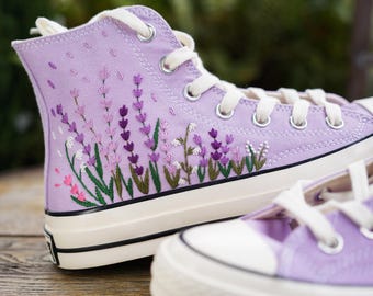 Custom Embroidered Converse: Lavender Floral Chuck Taylor Sneakers