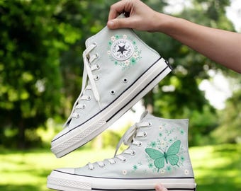 Embroidered Butterfly Converse, Custom Daisy Chuck Taylor
