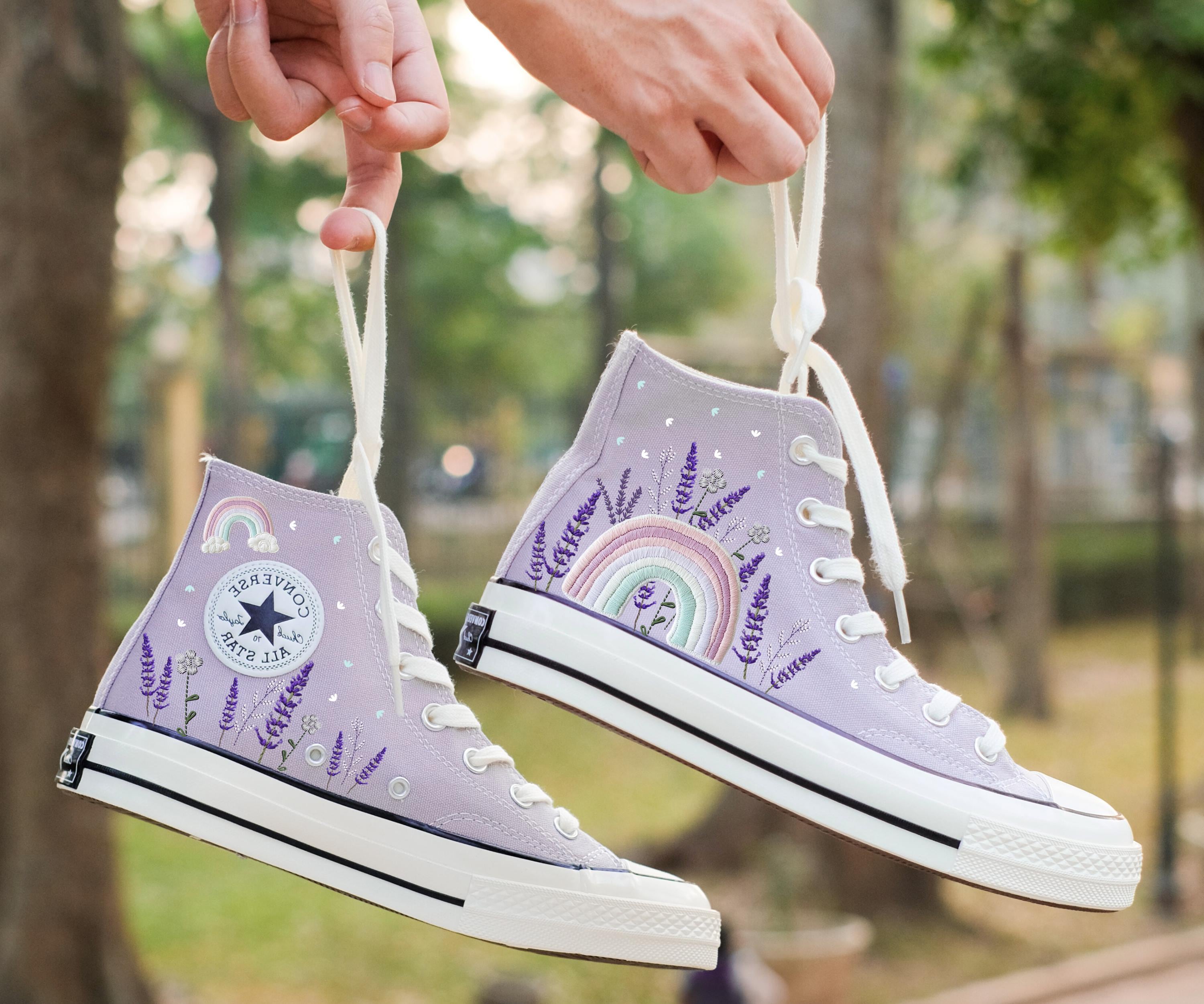 Lilac Lavender High Top Converse Chuck 70 Gradient Flowers