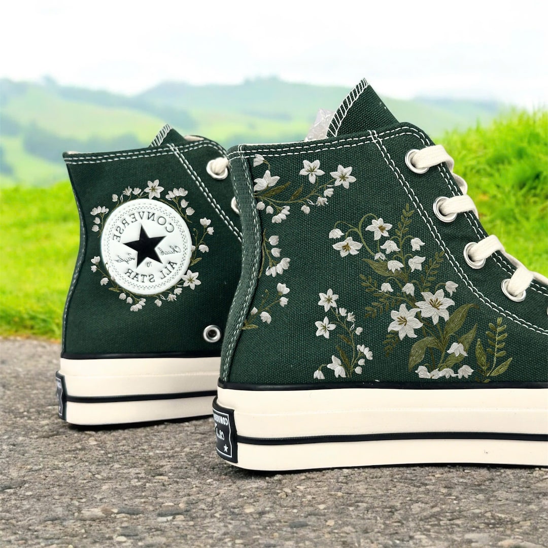 lily♡ Custom Lily Embroidered Converse High Tops: Floral Sneakers - Etsy