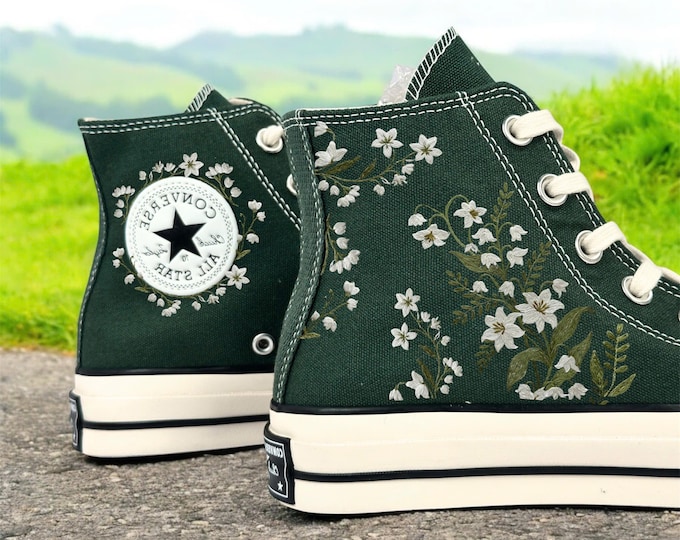 Custom Lily Embroidered Converse High Tops: Floral Sneakers