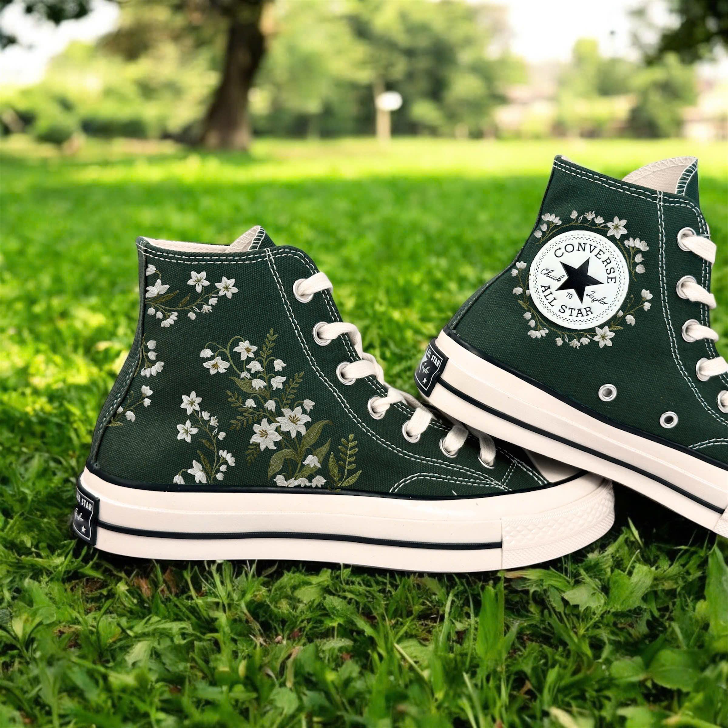 Custom Lily Embroidered Converse High Tops: Floral Sneakers - Etsy