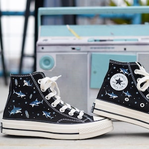 Custom Embroidered Converse Shark, Custom Shark Shoes, Converse Embroidery Shark, Shark Sneaker, Custom Birthday Gift, Jelly Fish Converse
