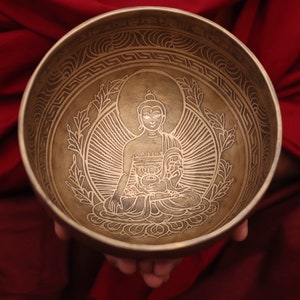 Spiritual Buddha Carve 8 inches Singing Bowl From Nepal-Meditation Bowl-Tibetan Singing Bowl- Blessing Bowls
