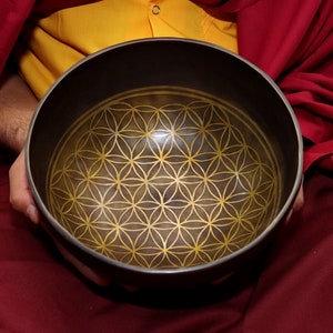 Spiritual 10 inches Flower of Life Special Carving Singing Bowl From Nepal-Meditation Bowl-Tibetan Singing Bowl- Blessing Bowls