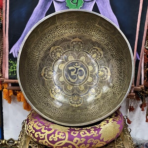 Special Om Carving with Flower of life Master Healing  Extra Large Singing Bowl Nepal-Meditation Bowl-Tibetan Singing Bowl- Blessing Bowls