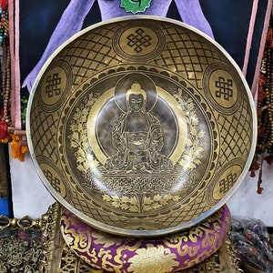 Master Healing Buddha Carving Extra Large Singing Bowl From Nepal-Meditation Bowl-Tibetan Singing Bowl- Blessing Bowls-Buddhism