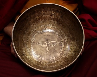 11 inches Special Full Mantra Carving Spiritual Singing Bowl From Nepal-Meditation Bowl-Tibetan Singing Bowl- Blessing Bowls