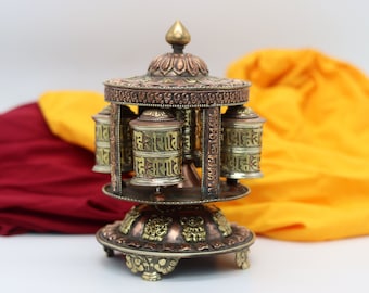 6 inches Tibetan Buddhist Handcrafted 4 Hand Spinning Prayer Wheel from Nepal Handheld mantra etched-Meditation home and living