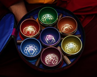 Spiritual Gulpa Color set of seven Singing Bowls  From Nepal-Meditation Bowl-Tibetan Singing Bowl- Blessing Bowls