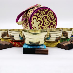Spiritual Plain Set of Seven Singing Bowl From Nepal-Meditation Bowl-Tibetan Singing Bowl- Blessing Bowls-with Bags