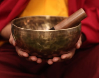 Campana tibetana spirituale da 7 pollici con occhio di tigre dal Nepal, ciotola da meditazione, campana tibetana tibetana, ciotole per benedizione