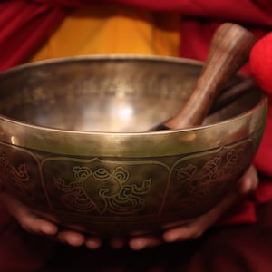 Spiritual 9 inches Special Buddha Carving  Singing Bowl From Nepal-Meditation Bowl-Tibetan Singing Bowl- Blessing Bowls