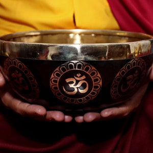 Spiritual Om Carve 8 inches Singing Bowl From Nepal-Meditation Bowl-Tibetan Singing Bowl- Blessing Bowls