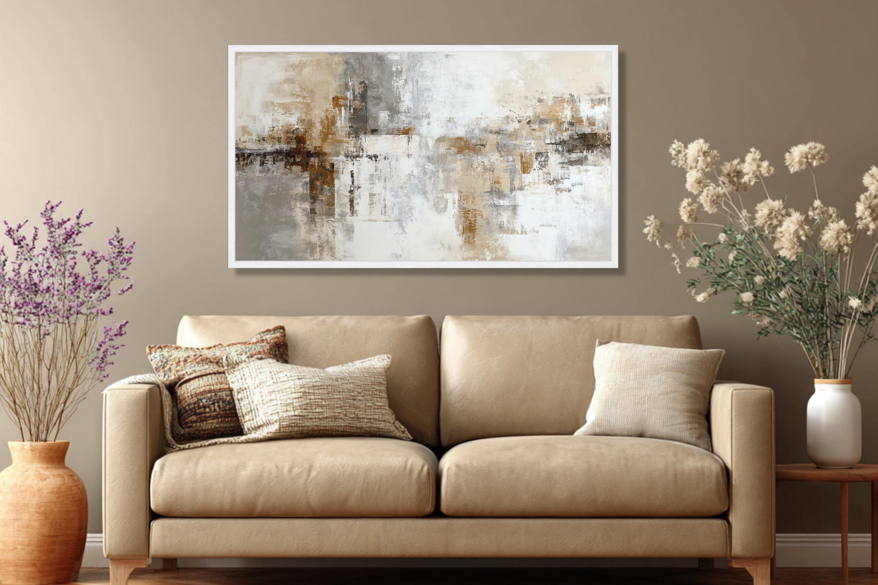 Neutral Tones Abstract Canvas, Modern Wall Art, Beige and Gray Painting ...