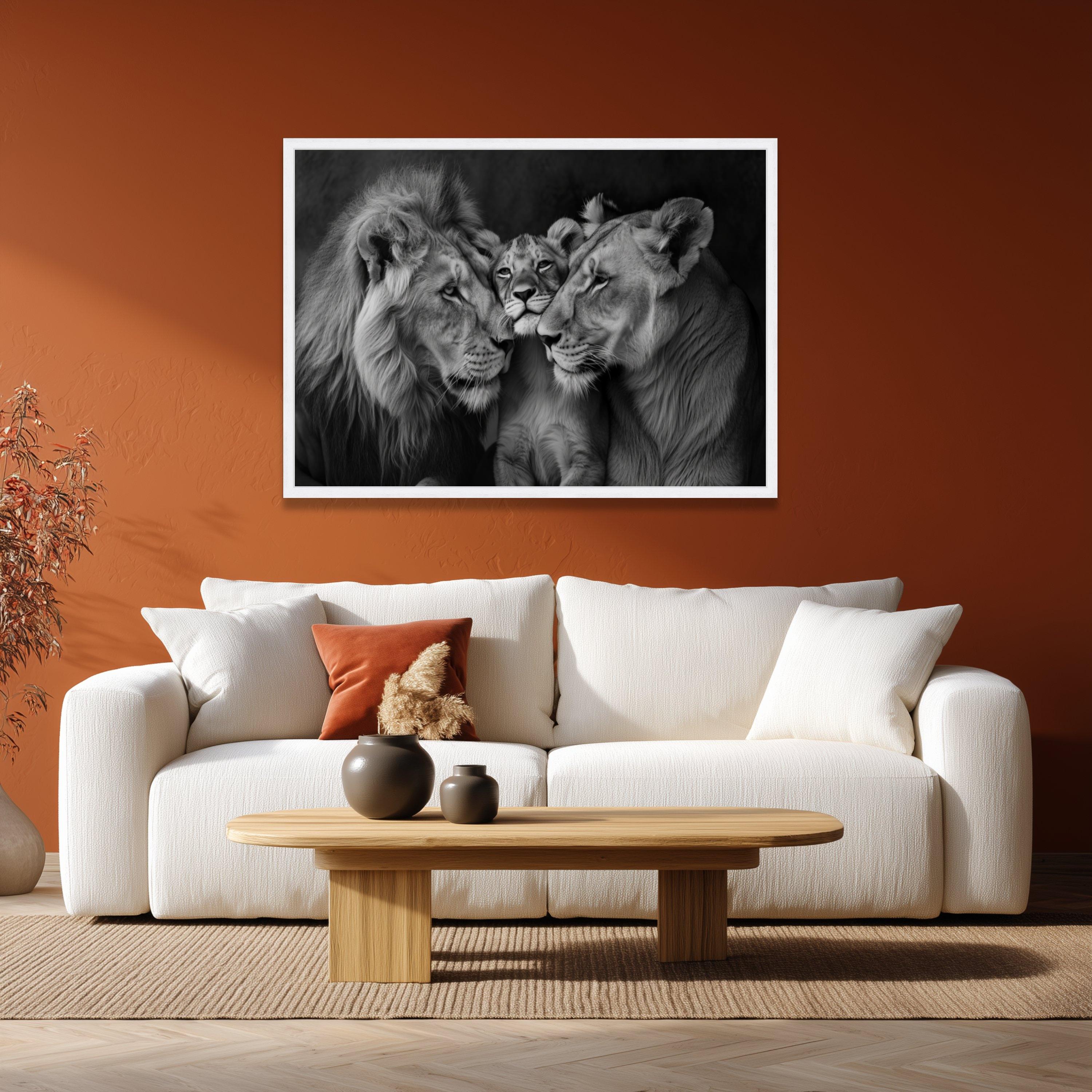 Majestic Lion Family Canvas Wall Art, Black and White Wildlife Portrait ...