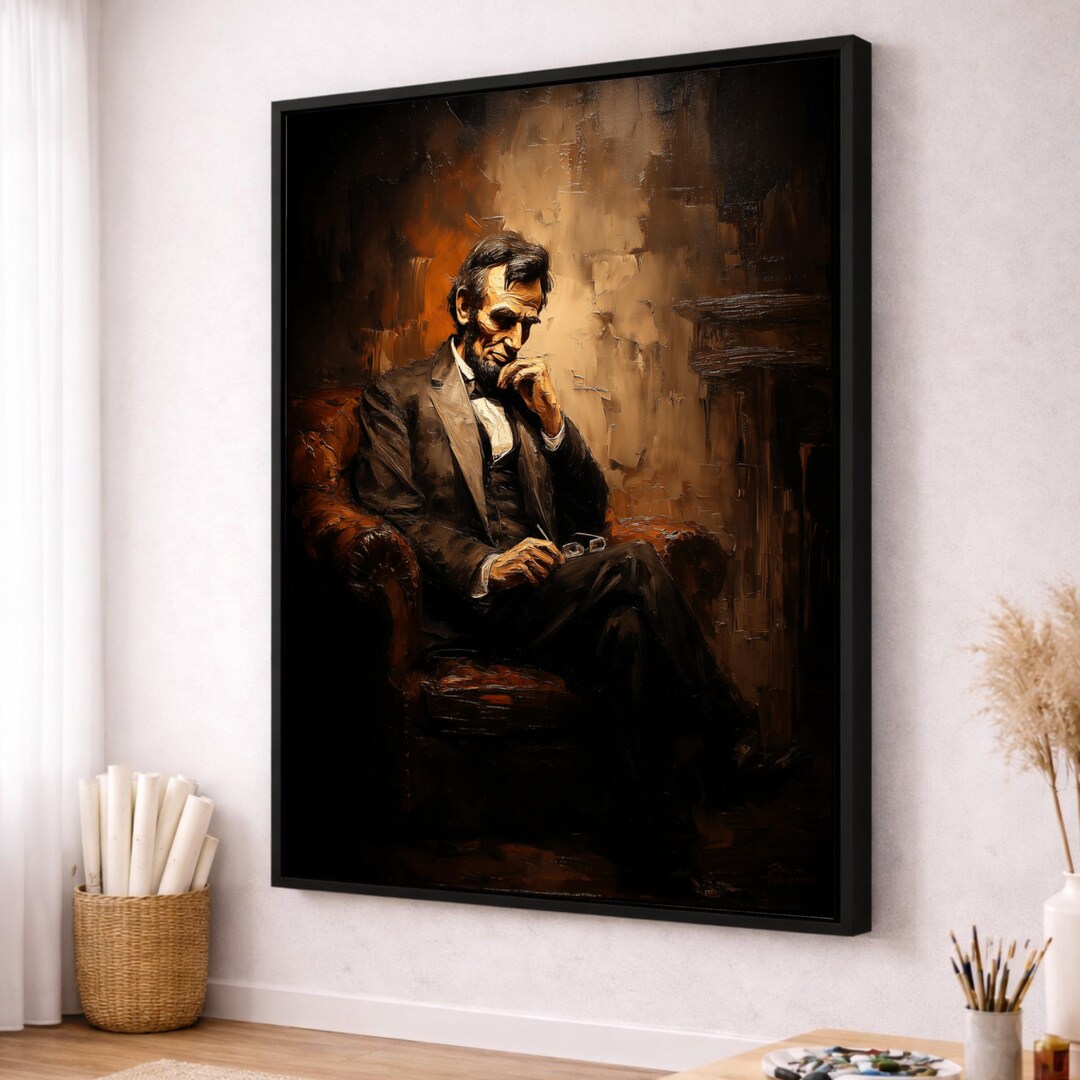 Thoughtful Abraham Lincoln Portrait Canvas, Vintage Historical Wall Art ...