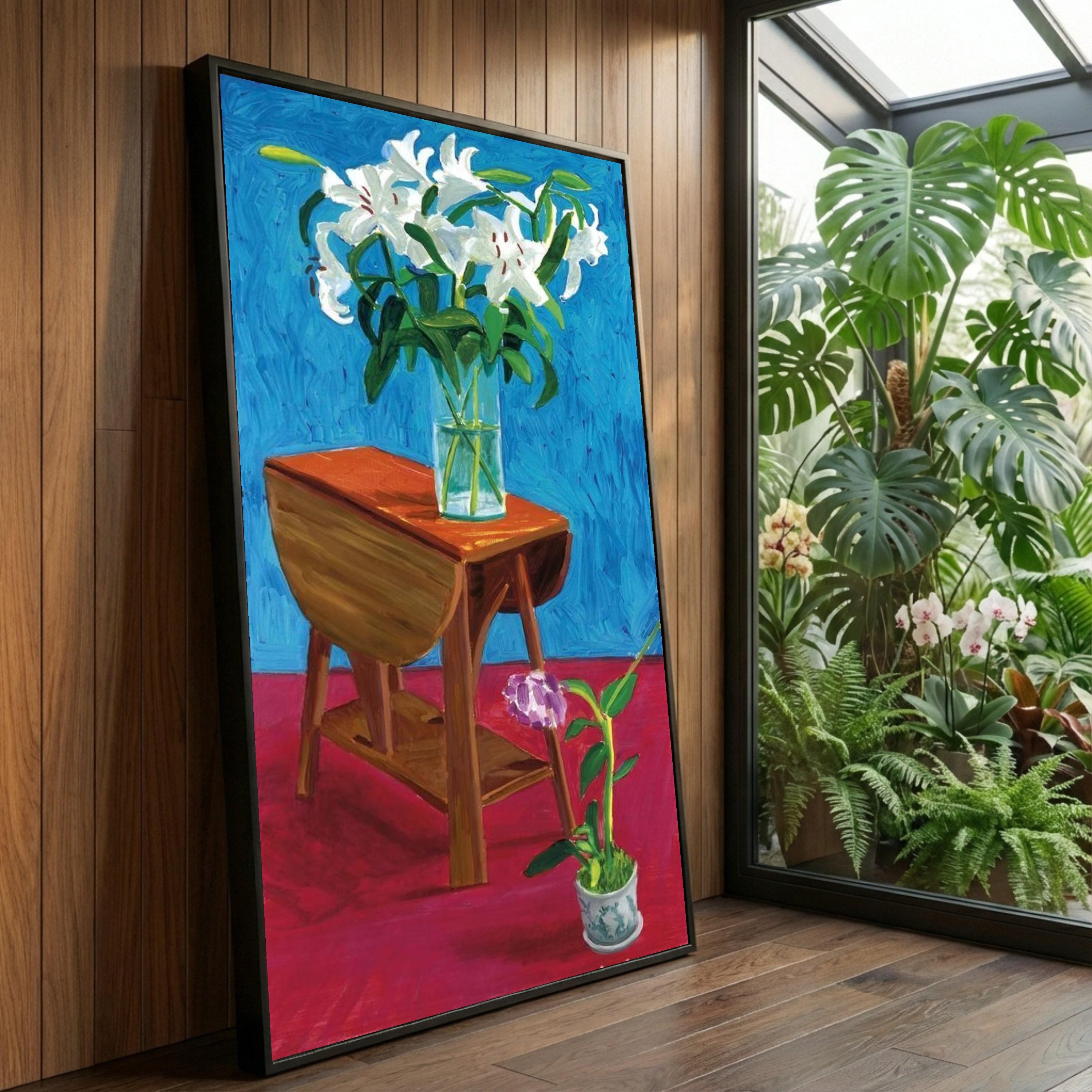 David Hockney Inspired Lily Floral Canvas Art, Modern Still Life ...