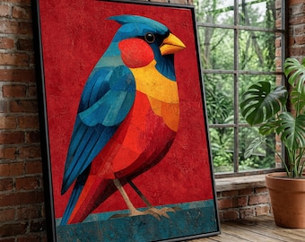 Abstract Bird Canvas Print, Modern Wall Art, Red Accent