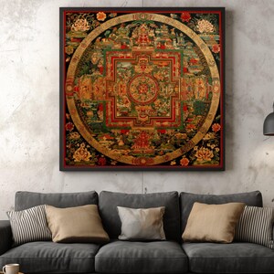 Tibetan Mandala Canvas, Sacred Geometry Wall Art, Meditation Decor image 4