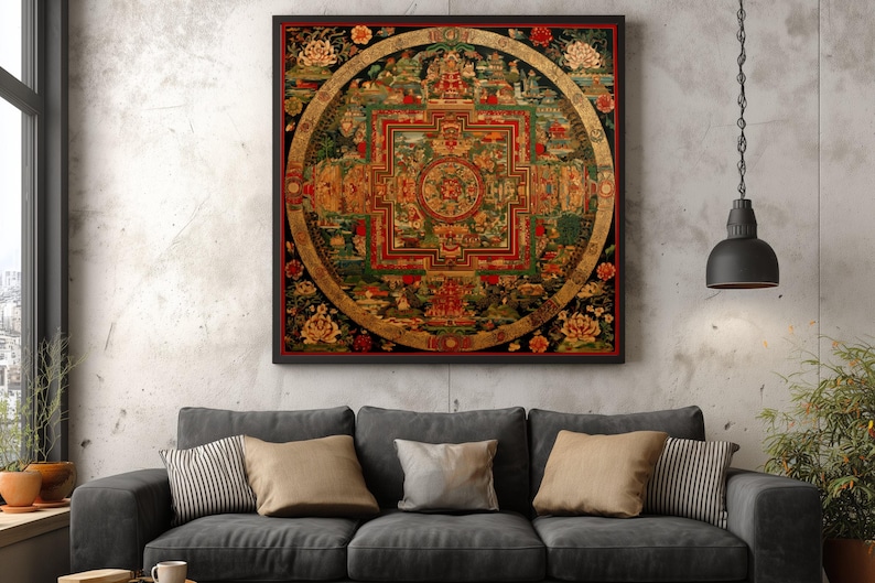 Tibetan Mandala Canvas, Sacred Geometry Wall Art, Meditation Decor image 4