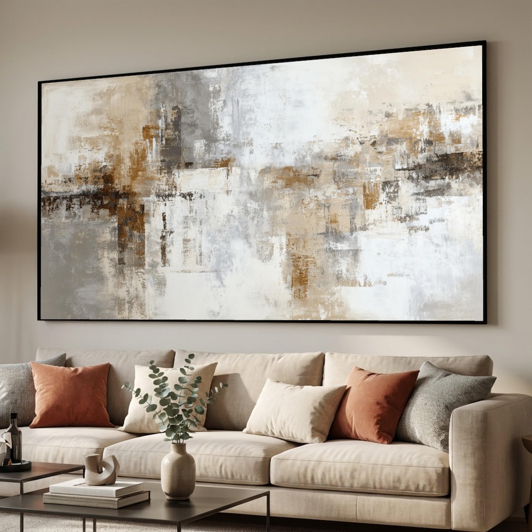 Neutral Tones Abstract Canvas, Modern Wall Art, Beige and Gray Painting ...