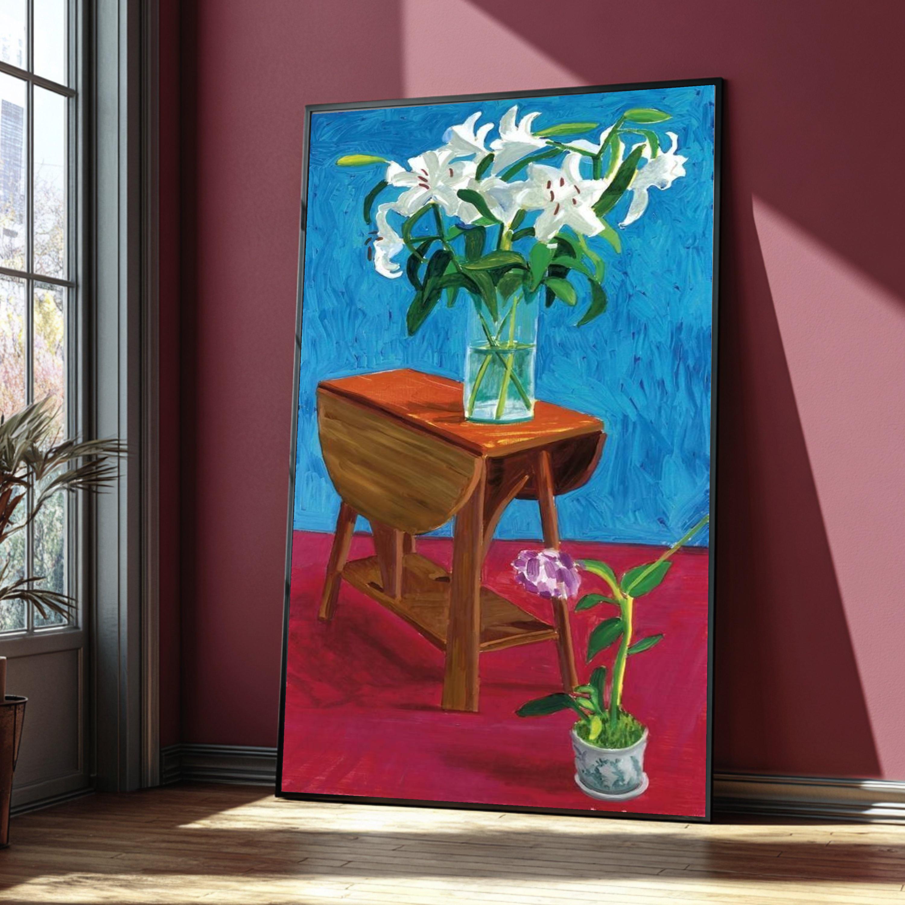 David Hockney Inspired Lily Floral Canvas Art, Modern Still Life ...