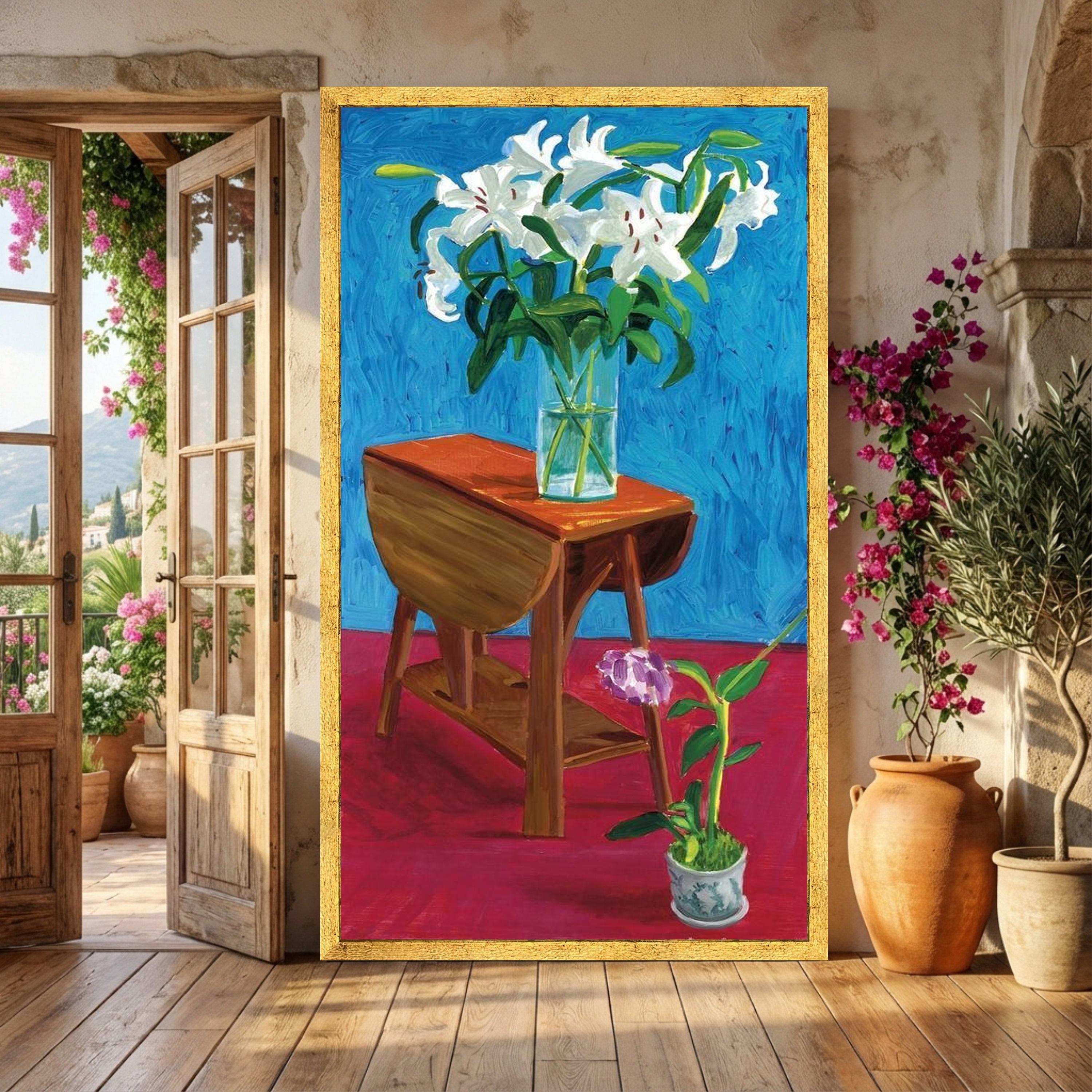 David Hockney Inspired Lily Floral Canvas Art, Modern Still Life ...