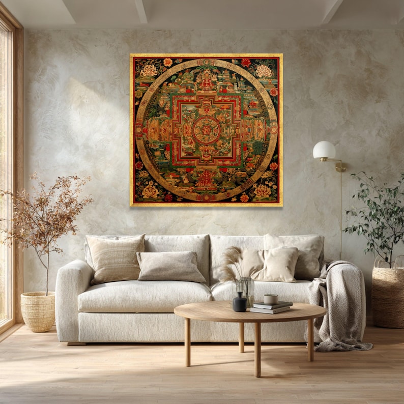 Tibetan Mandala Canvas, Sacred Geometry Wall Art, Meditation Decor image 5