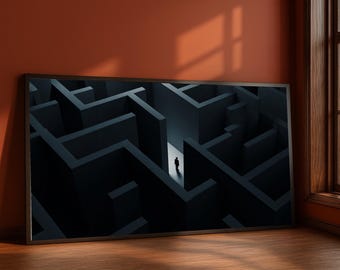 Stampa su tela "Uomo nel labirinto", silhouette di ombra, arte murale astratta moderna