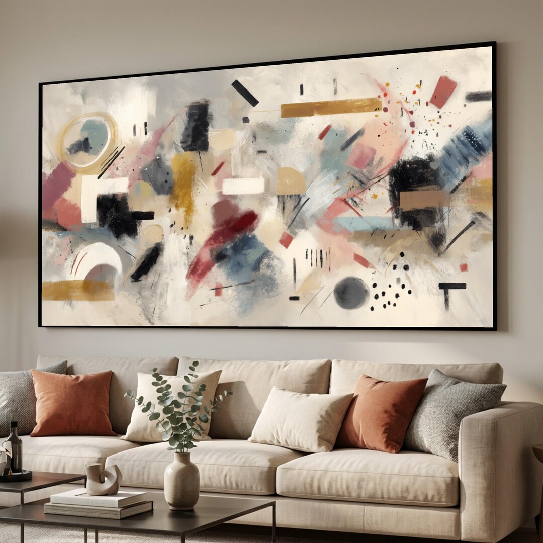 Modern Abstract Canvas Wall Art, Geometric Shapes Painting ...