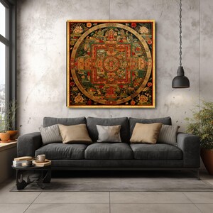 Tibetan Mandala Canvas, Sacred Geometry Wall Art, Meditation Decor image 2