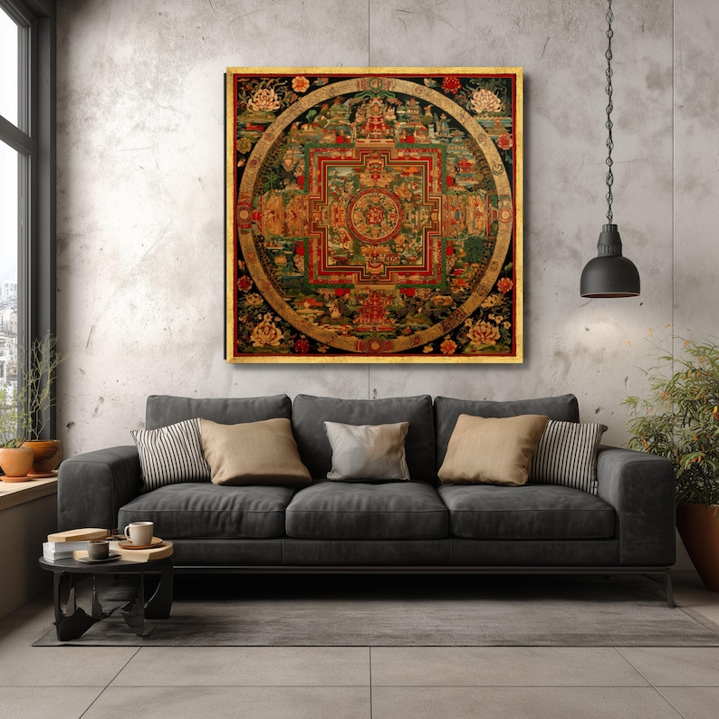 Tibetan Mandala Canvas, Sacred Geometry Wall Art, Meditation Decor image 2