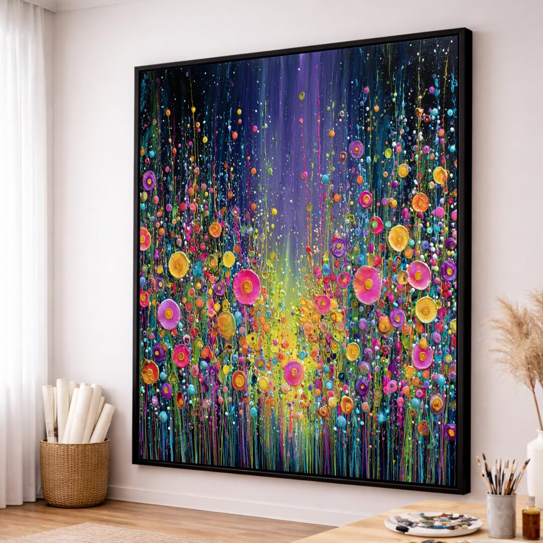 Vibrant Floral Explosion Canvas, Abstract Flower Wall Art, Colorful ...