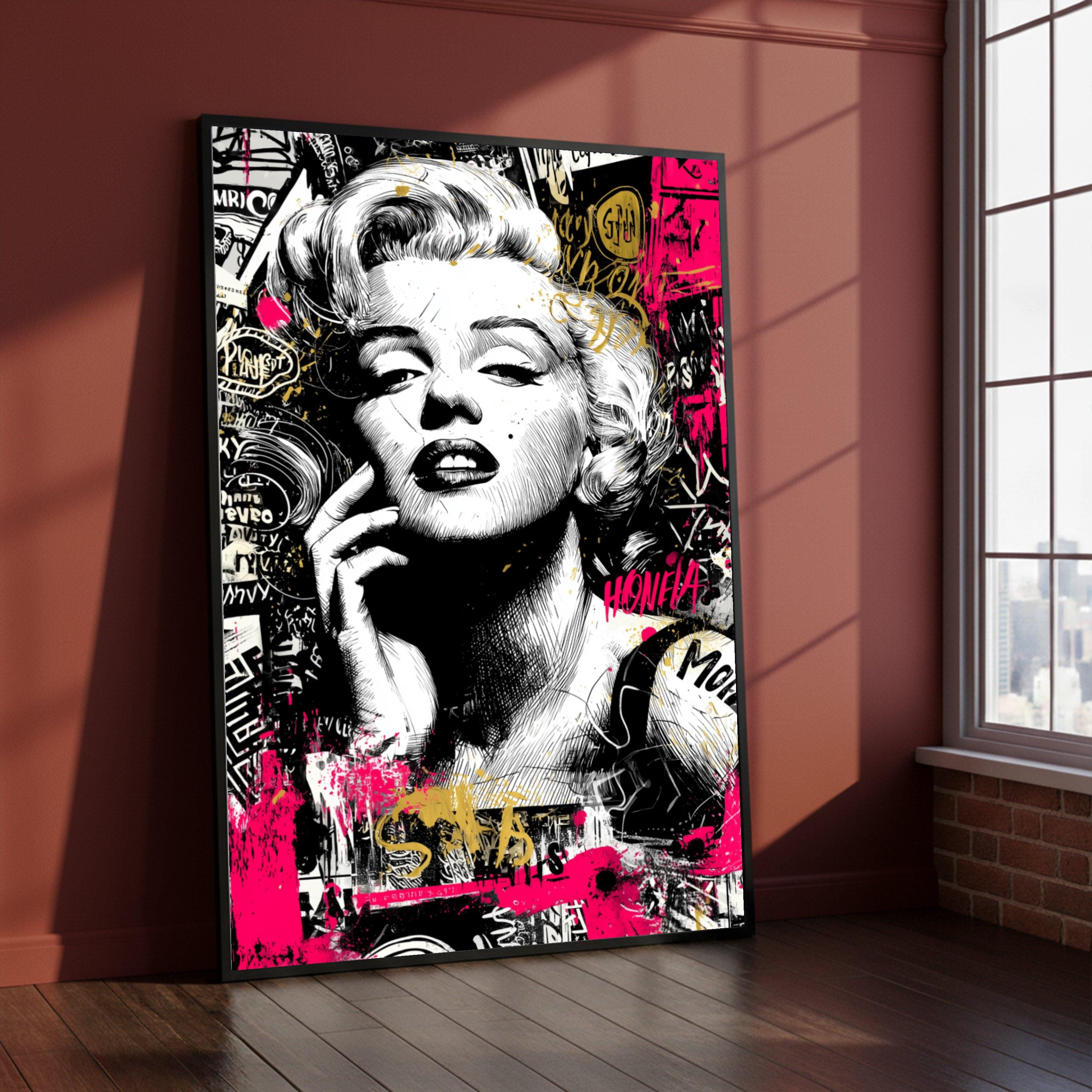 Marilyn Monroe Canvas Print, Black White Pink Graffiti Pop Art - Etsy