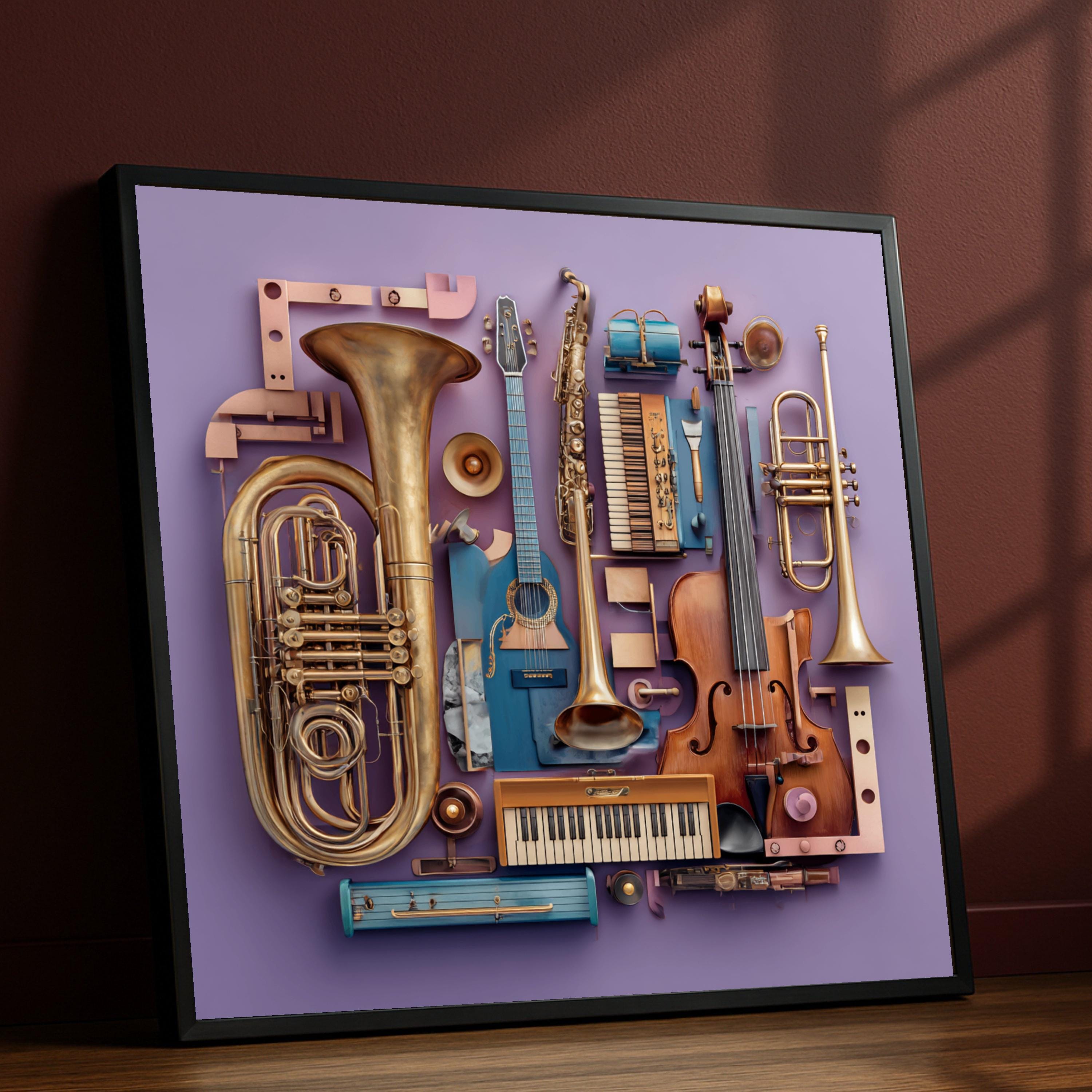 Vintage Musical Instruments Canvas Wall Art, Brass and Wood Instrument ...