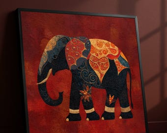 Kunstvolle Elefant Leinwand Wandkunst, indisches Mandala-Design