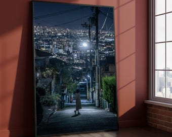 Nighttime Cityscape Canvas Print, Urban Street Scene Wall Art