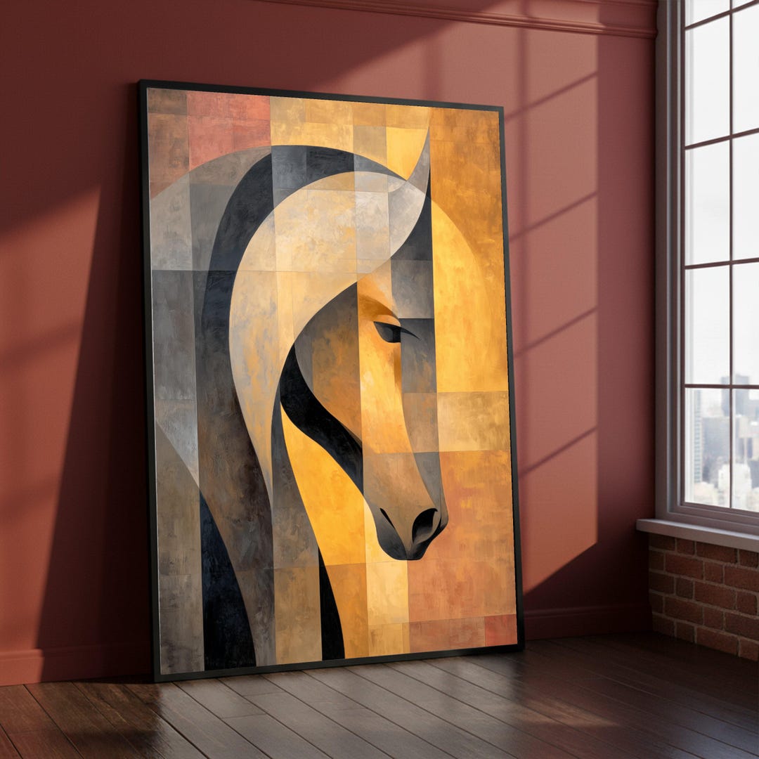 Modern Abstract Horse Canvas Wall Art, Geometric Animal Painting ...