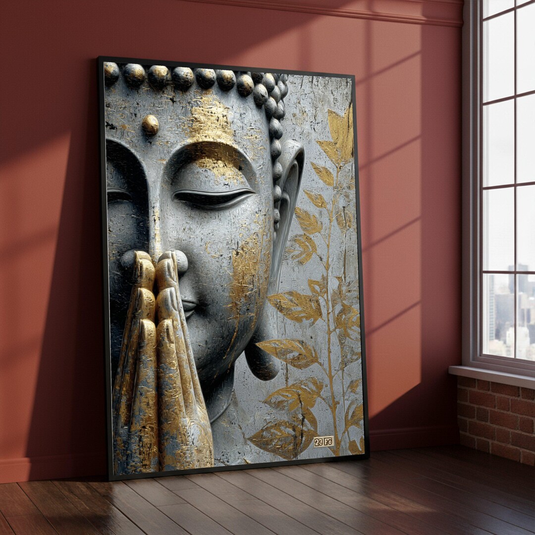 Tranquil Buddha Canvas Wall Art, Golden Leaf Meditation Decor ...
