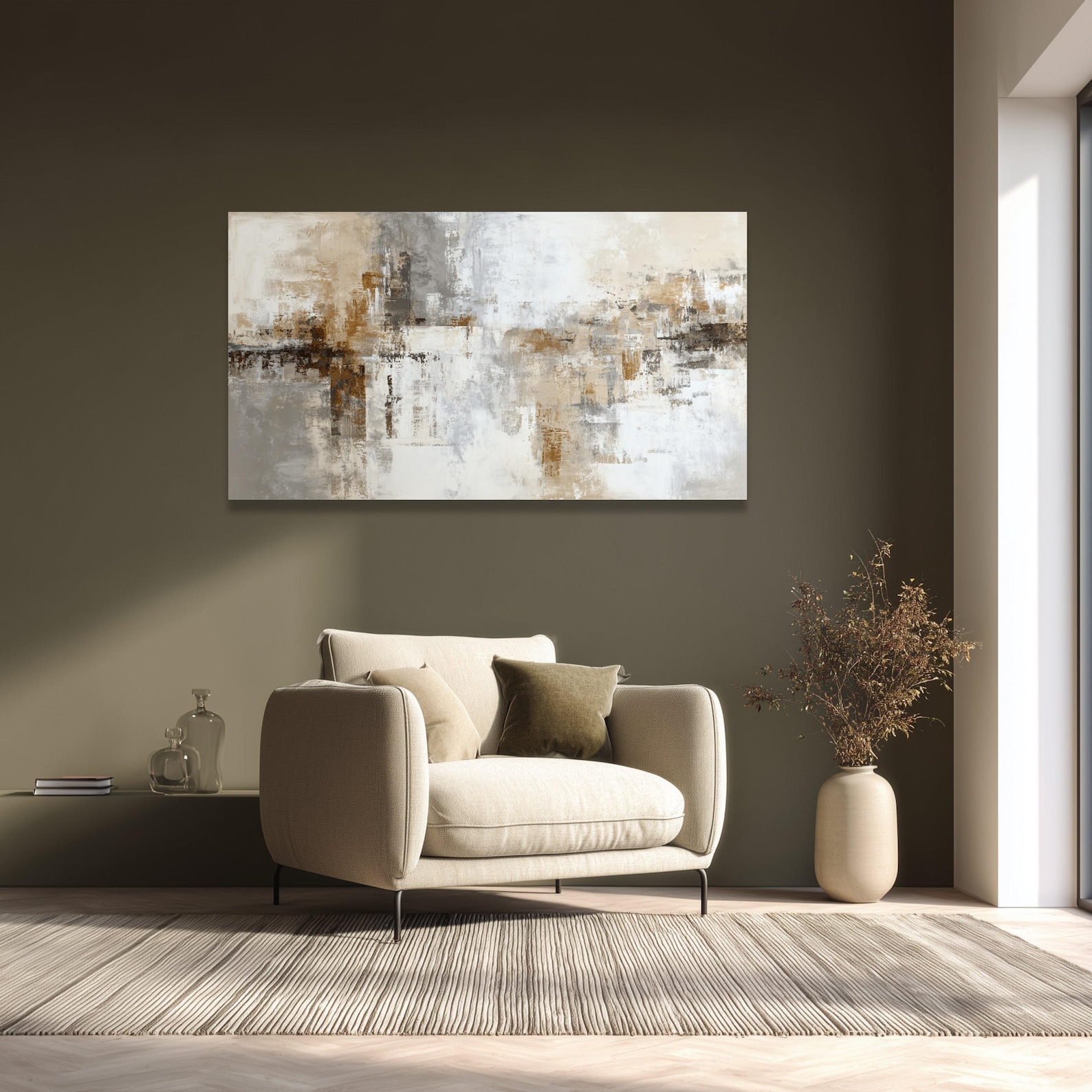 Neutral Tones Abstract Canvas, Modern Wall Art, Beige and Gray Painting ...