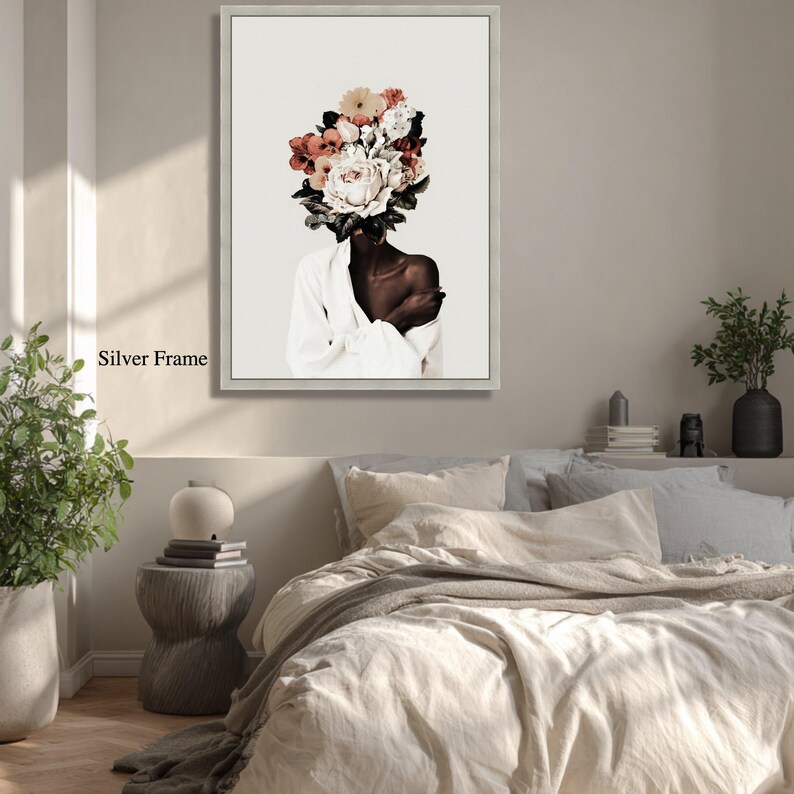 Elegant Floral Portrait Canvas, Modern Abstract Wall Art, Woman With ...