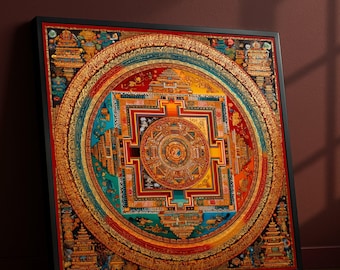 Vibrant Tibetan Mandala Canvas, Spiritual Wall Art, Intricate Buddhist Design, Colorful Meditation Decor, Sacred Geometry Canvas Art