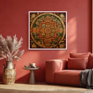 Tibetan Mandala Canvas, Sacred Geometry Wall Art, Meditation Decor image 3