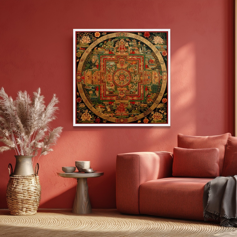 Tibetan Mandala Canvas, Sacred Geometry Wall Art, Meditation Decor image 3