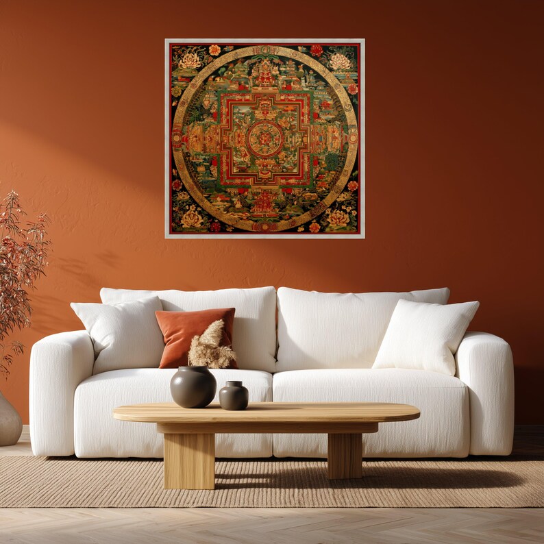 Tibetan Mandala Canvas, Sacred Geometry Wall Art, Meditation Decor image 6