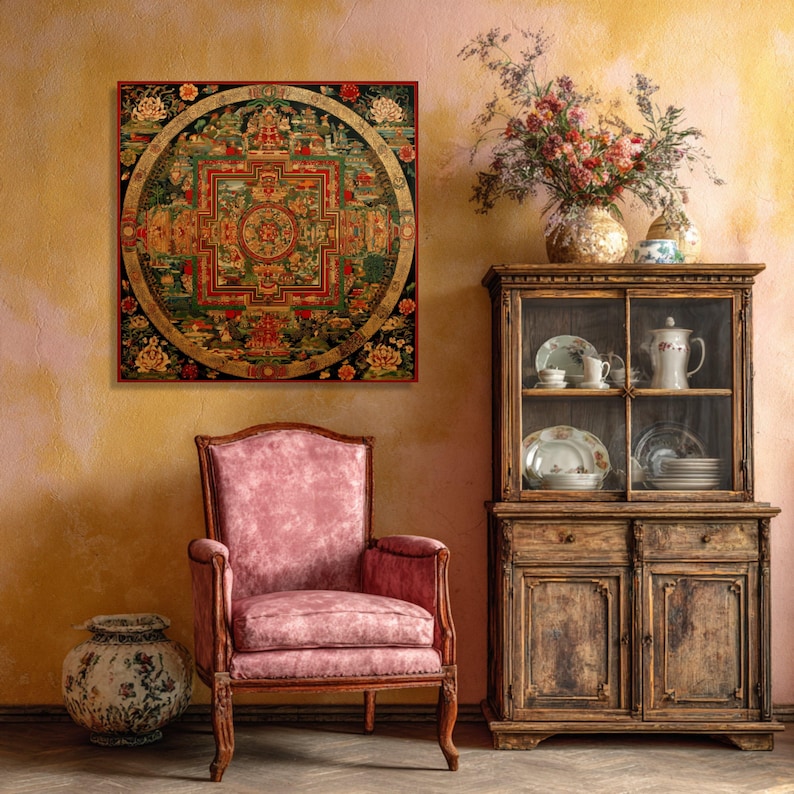 Tibetan Mandala Canvas, Sacred Geometry Wall Art, Meditation Decor image 7
