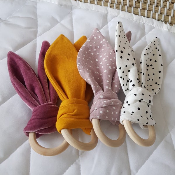 Wooden teething ring with rabbit ears | Newborn baby