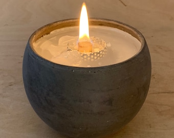 Melting candle, wax eater, melting candle, table fire, lantern, party light, garden light, outdoor wax recycling in a basalt dark grey bulbous pot