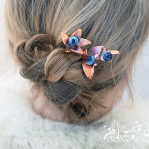 Forest hairpins set with glass berries boho wedding hair sticks for long hair